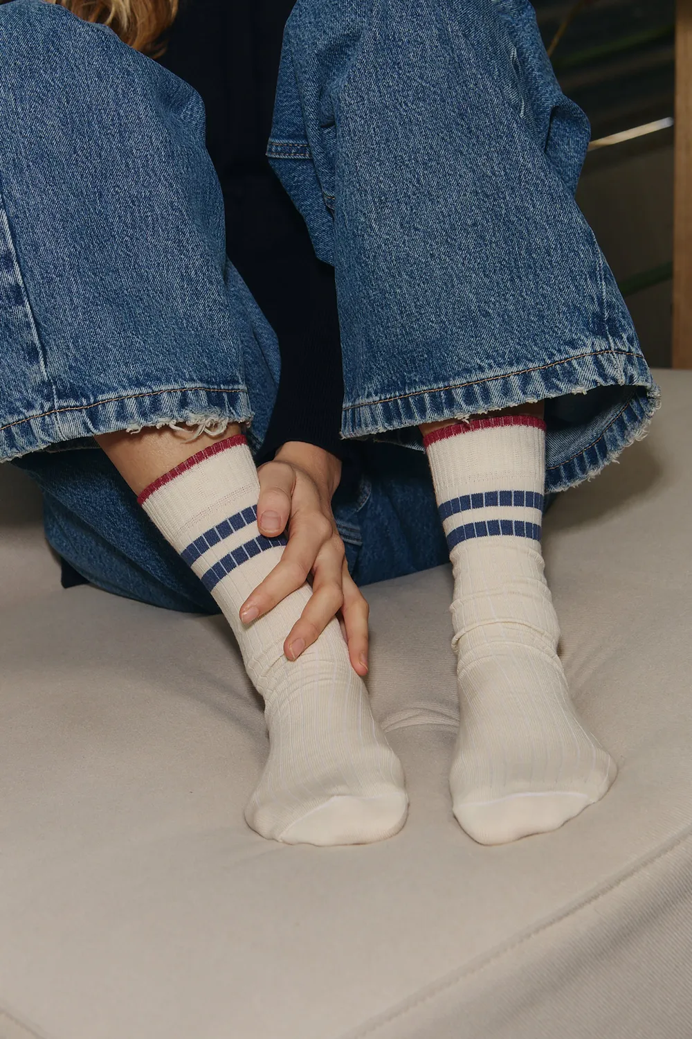 Jutelaune Stripe Navy sokken navy gestreept bio-katoen