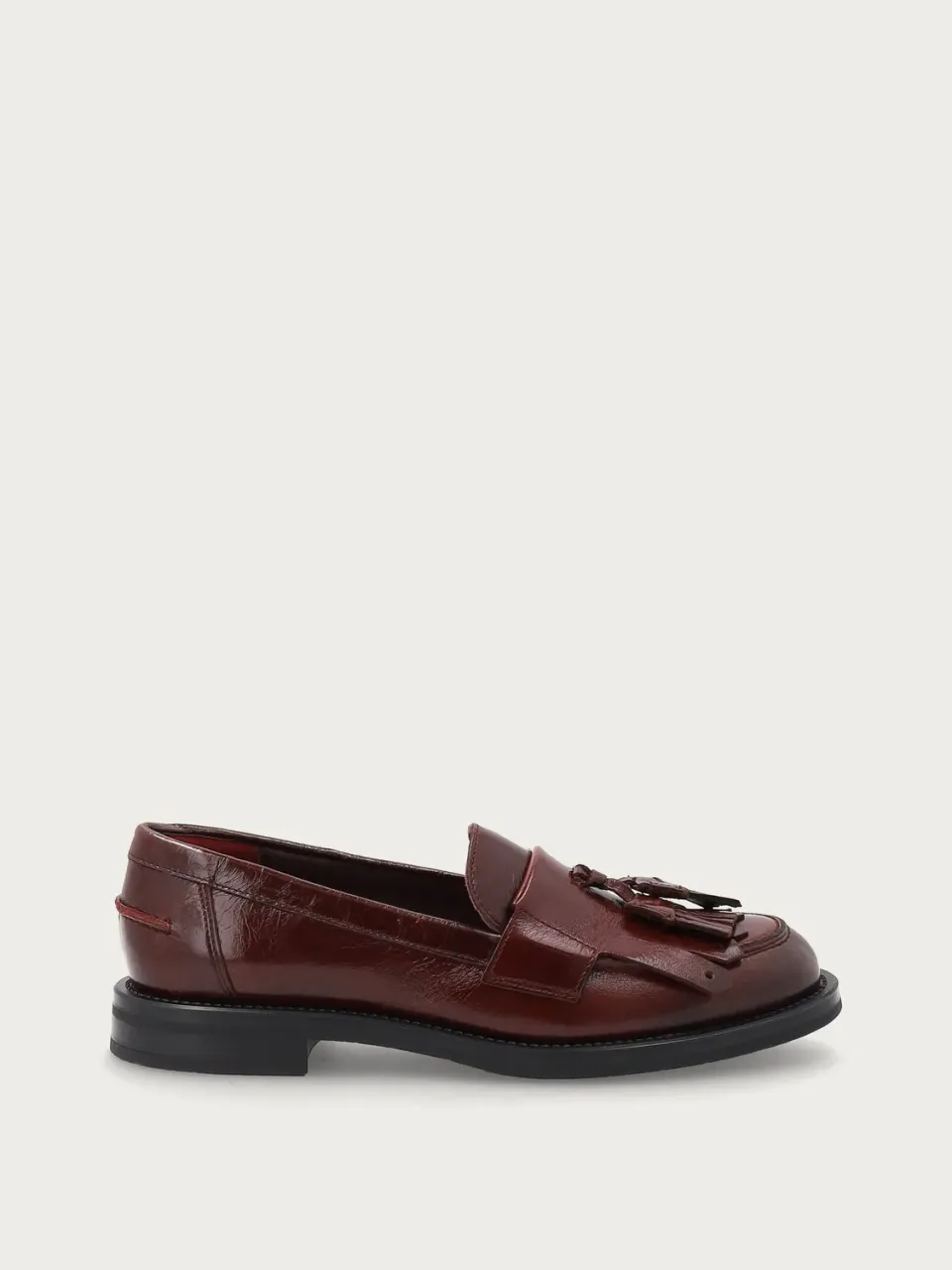 Frau Verona bordeaux leren loafers dames franje