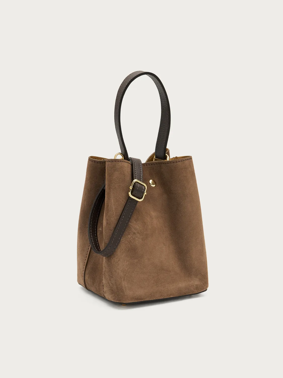 Frau chocoladebruine suède bucketbag small met pouch