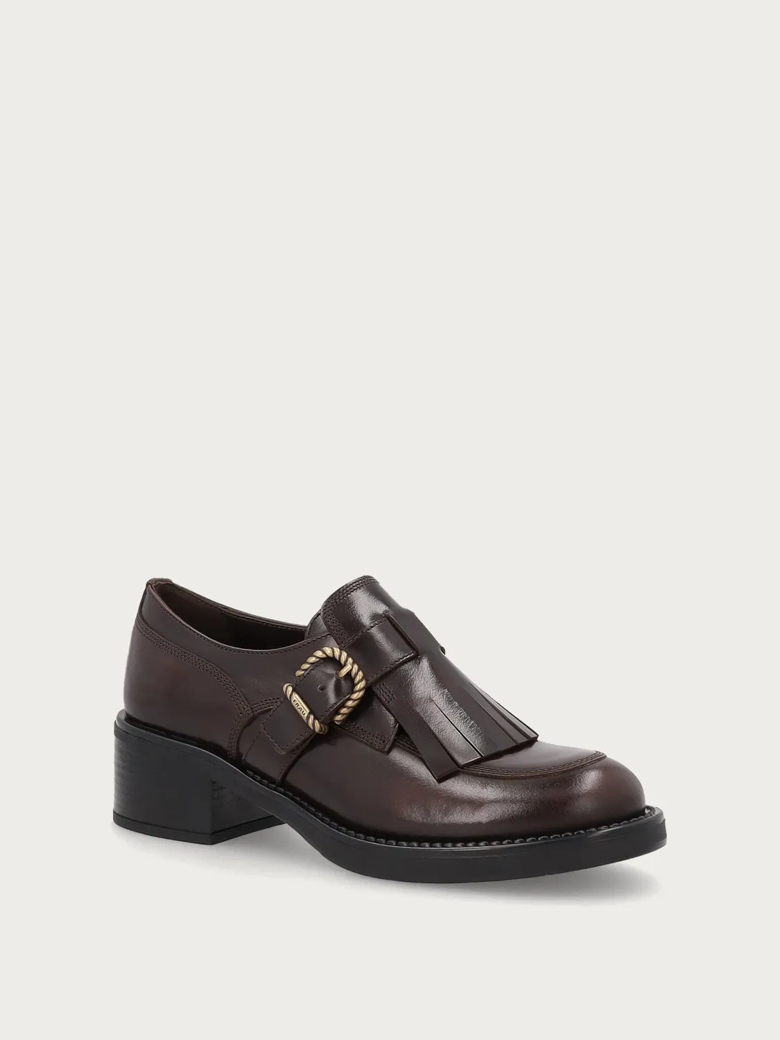 Frau Verona dames loafers bruin leer fringe hak