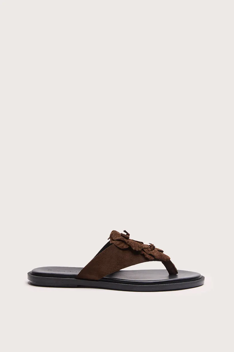 Bryan Stepwise Bari Cacao sandaal bruin leer plat bloemen