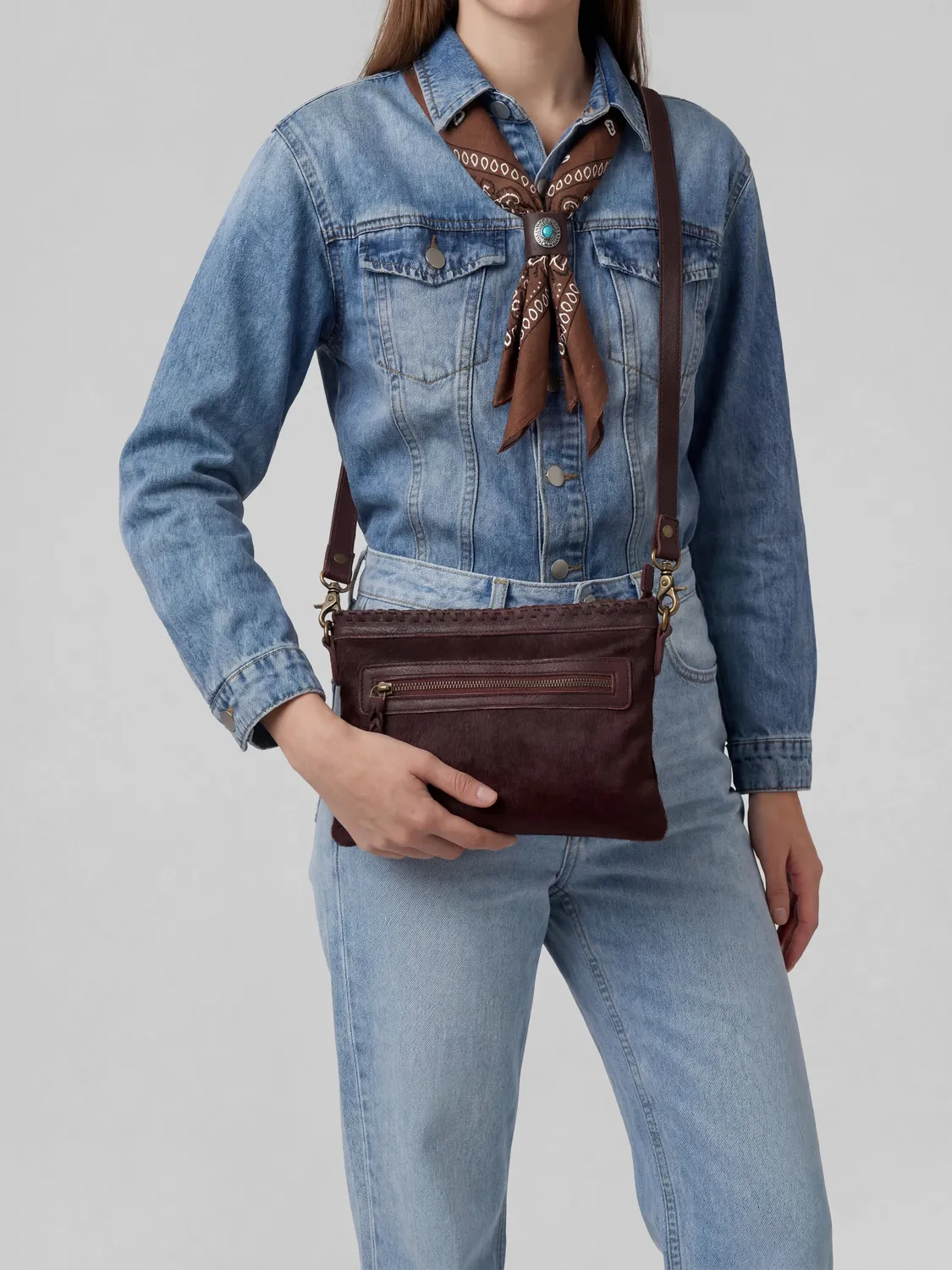 Frau bordeaux crossbody tas pony-effect leer schoudertas