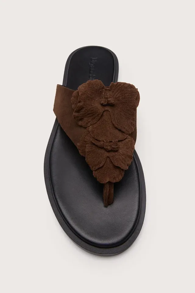 Bryan Stepwise Bari Cacao sandaal bruin leer plat bloemen
