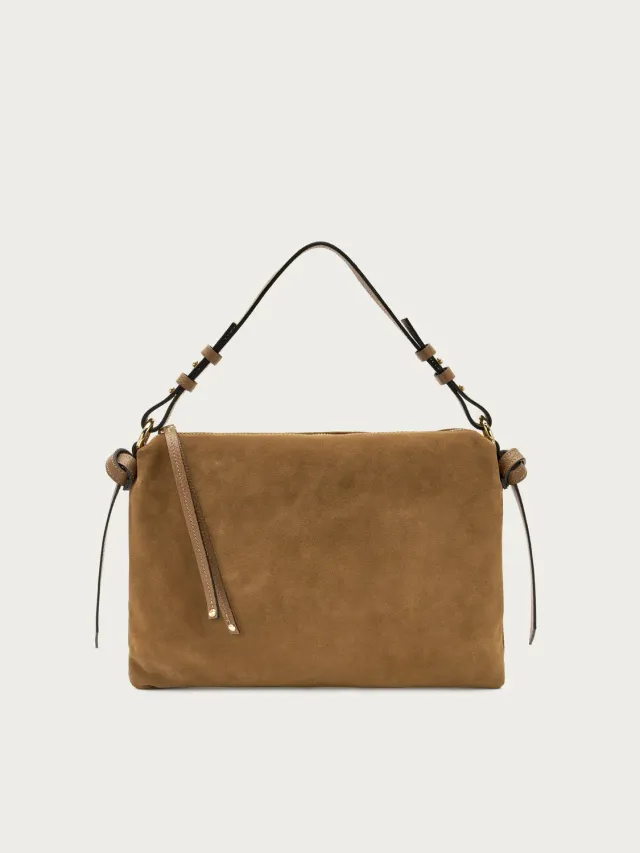 Frau beige suède maxi handtas hengsel incl riem