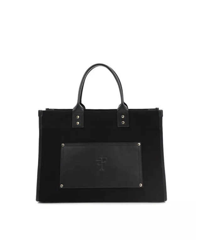 Finsbury FF45 shopper zwart canvas leer 45 cm