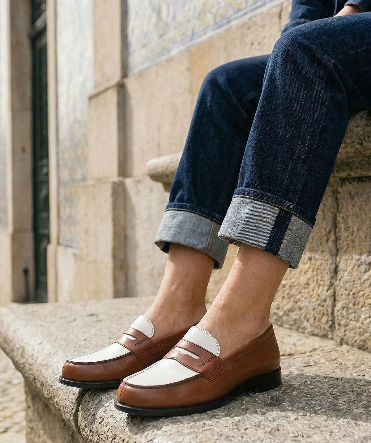 Finsbury Lilou leren loafers cognac-wit leer