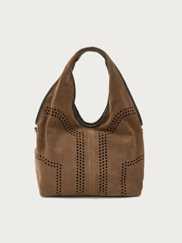 Frau maxi hobo tas bruin suède laser-cut shopper