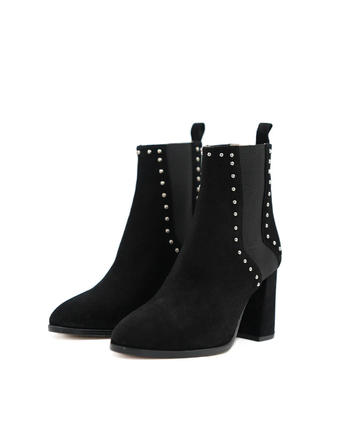 Finsbury Ines enkellaarzen zwart suede blokhak 7 cm