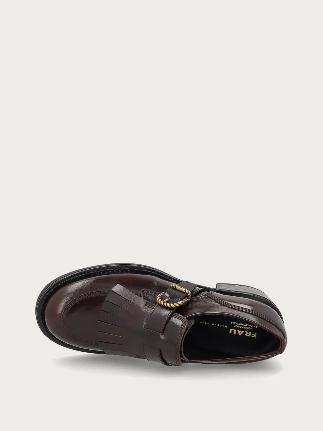 Frau Verona dames loafers bruin leer fringe hak