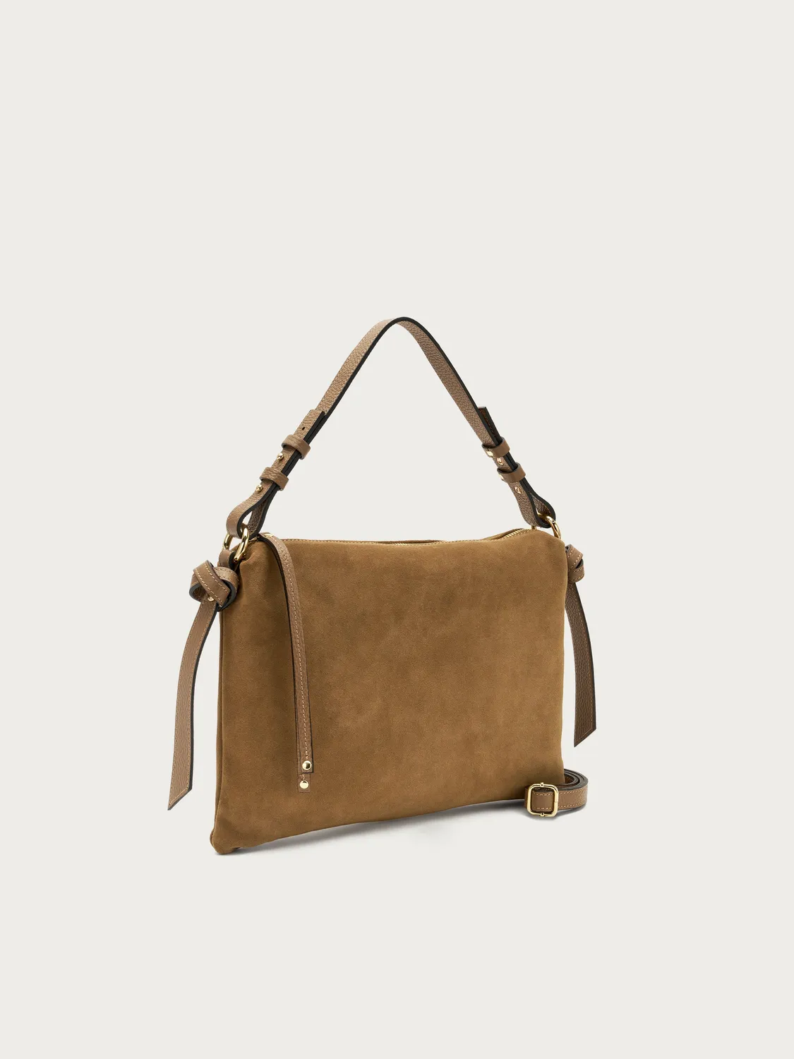 Frau beige suède maxi handtas hengsel incl riem