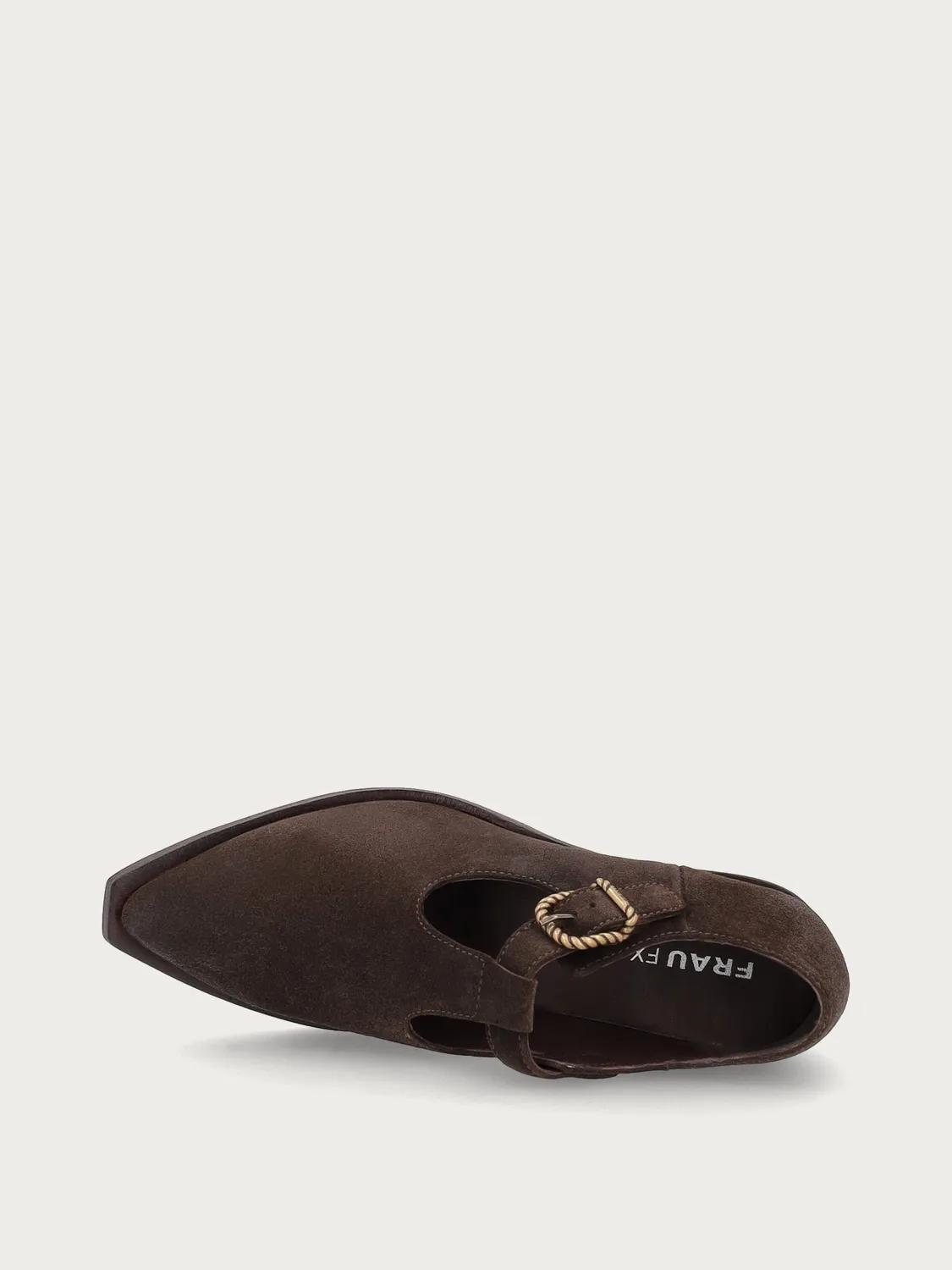 Frau FX Texan schoenen suède bruin hak gesp