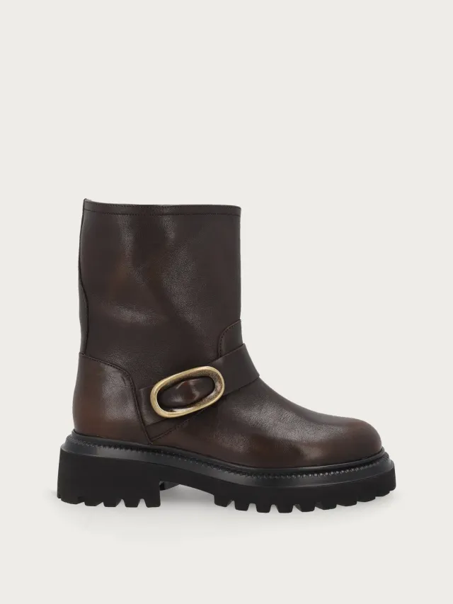 Frau Verona biker boots bruin leer gesp
