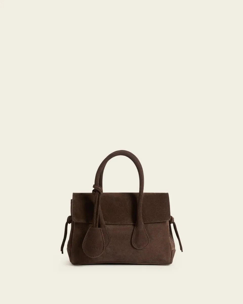 Flattered Lydia Mini tas chocolade suède crossbody