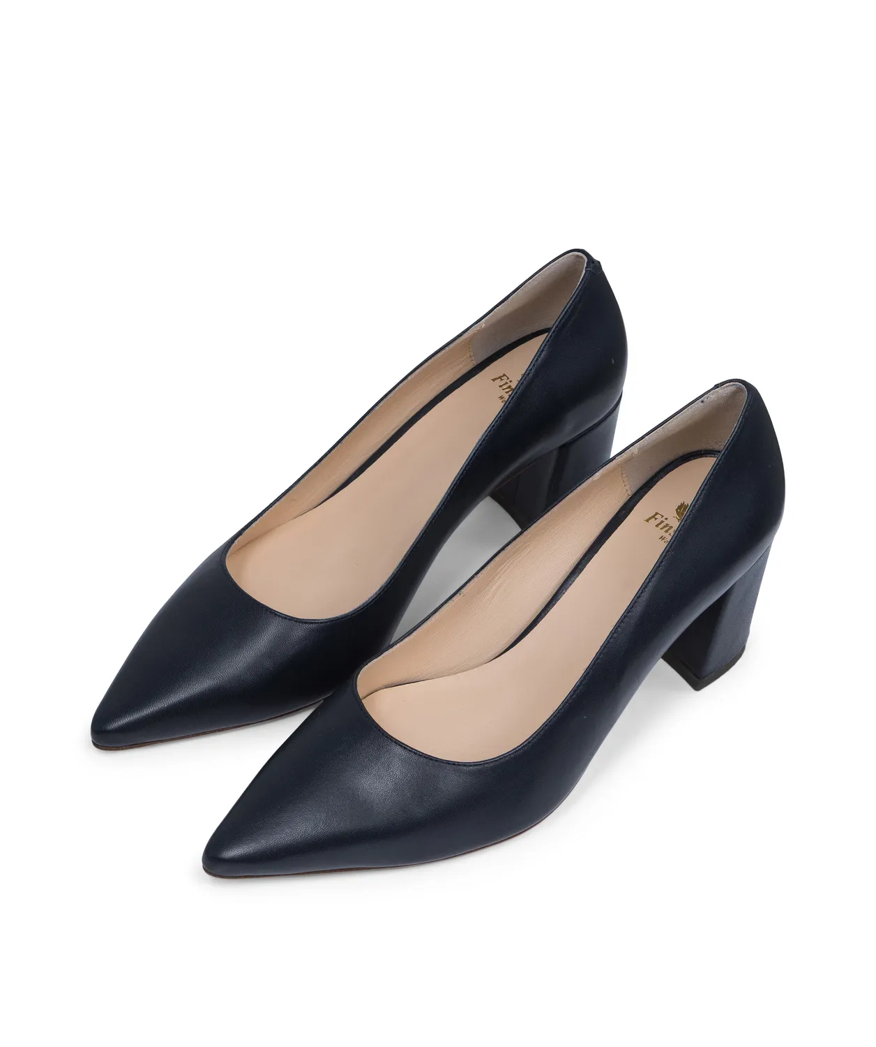 Finsbury Anabel pumps blauw leer blokhak 6 cm