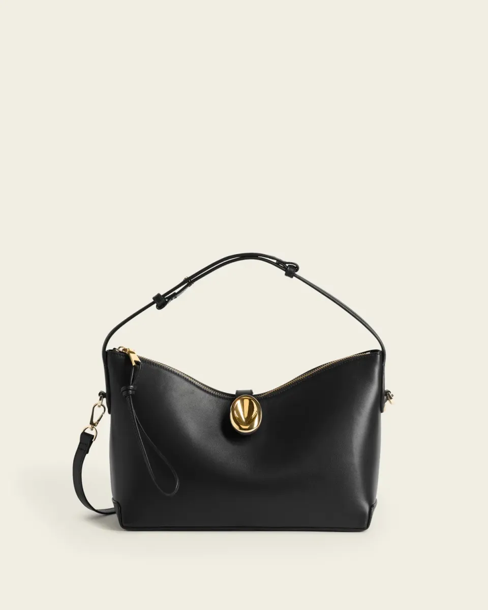 Flattered Gaia handtas zwart leer gouden sluiting
