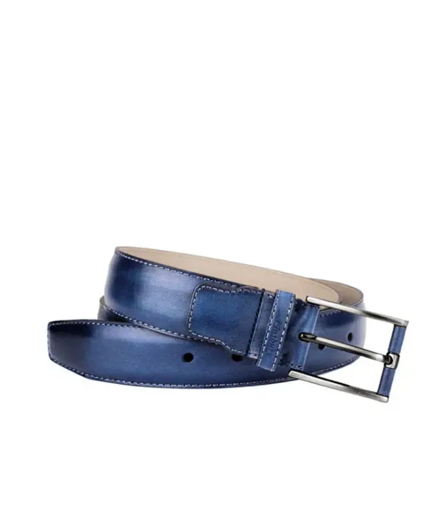 Finsbury patina riem blauw leer 3,4 cm