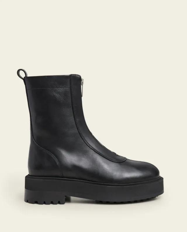 Flattered Alma Leather enkellaarzen zwart leer plat
