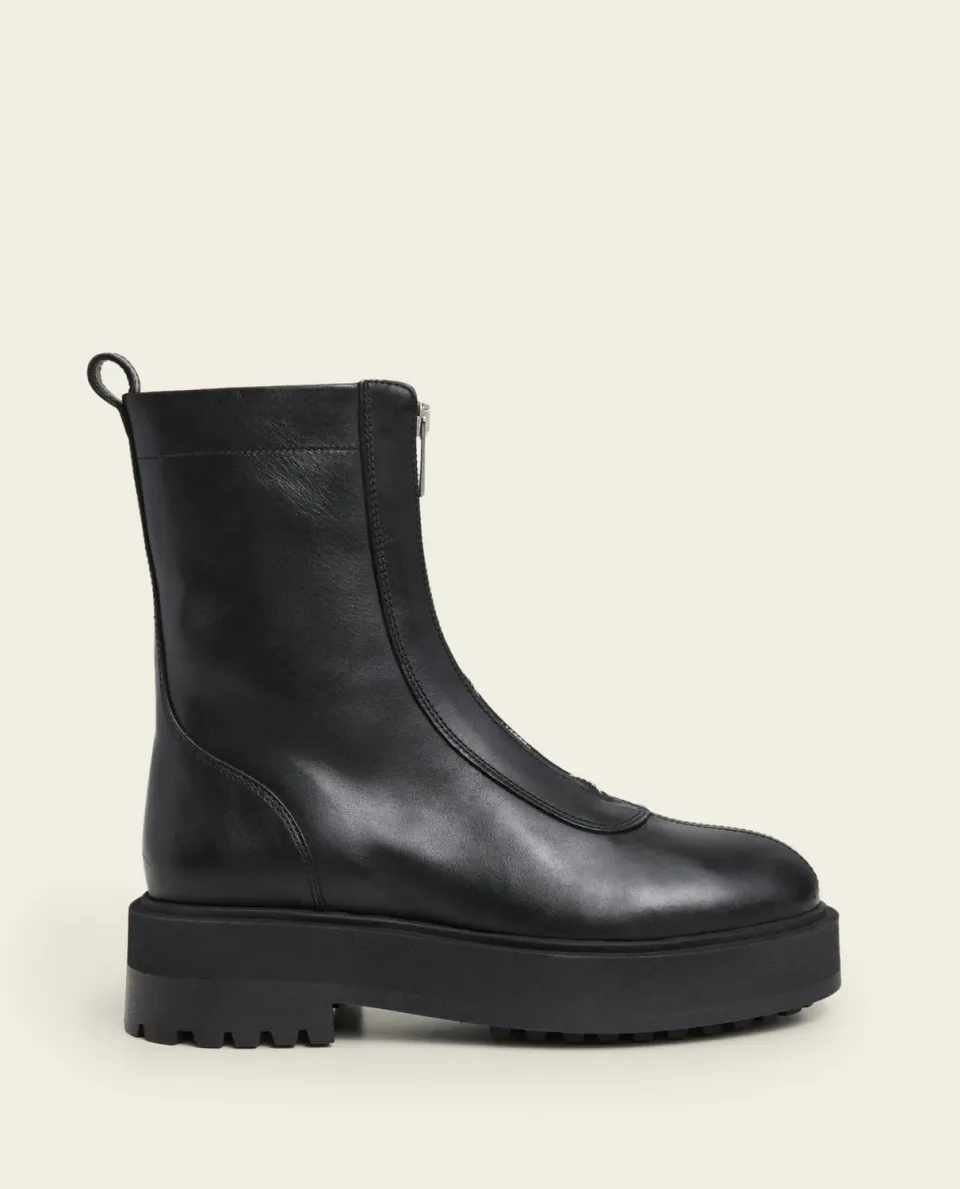 Flattered Alma Leather enkellaarzen zwart leer plat