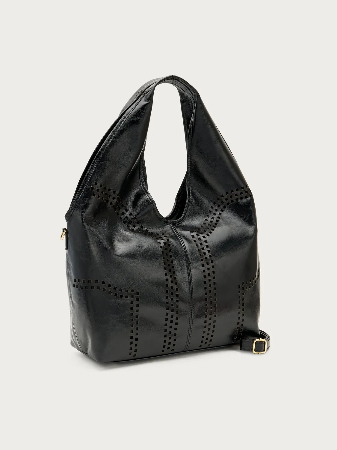 Frau maxi hobo tas leer zwart laser-cut