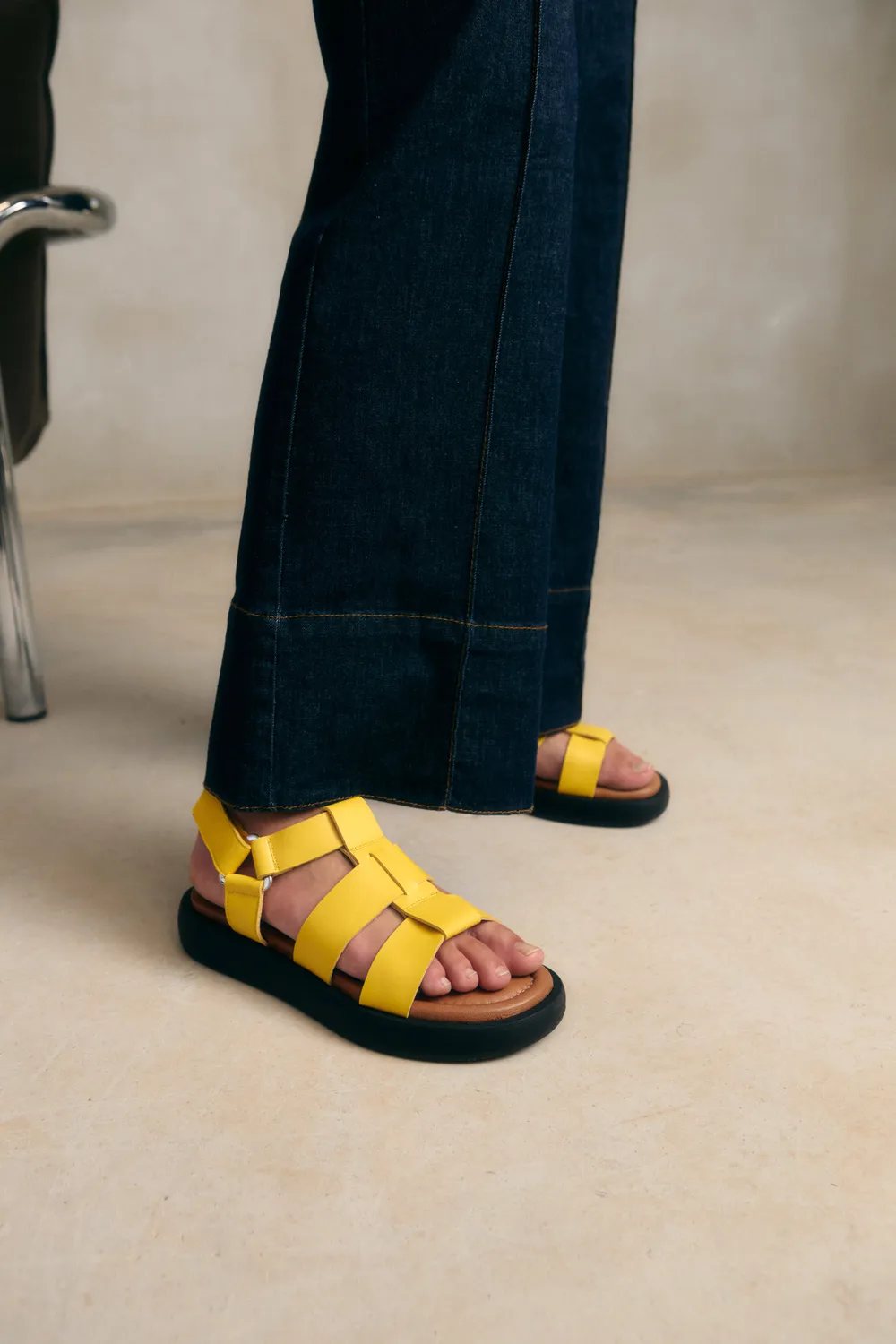 Jutelaune Selma sandalen geel nappa leer chunky