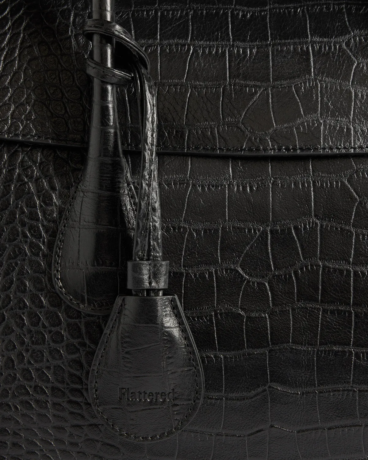 Flattered Lydia Tote Bag Croco handtas zwart krokoleer
