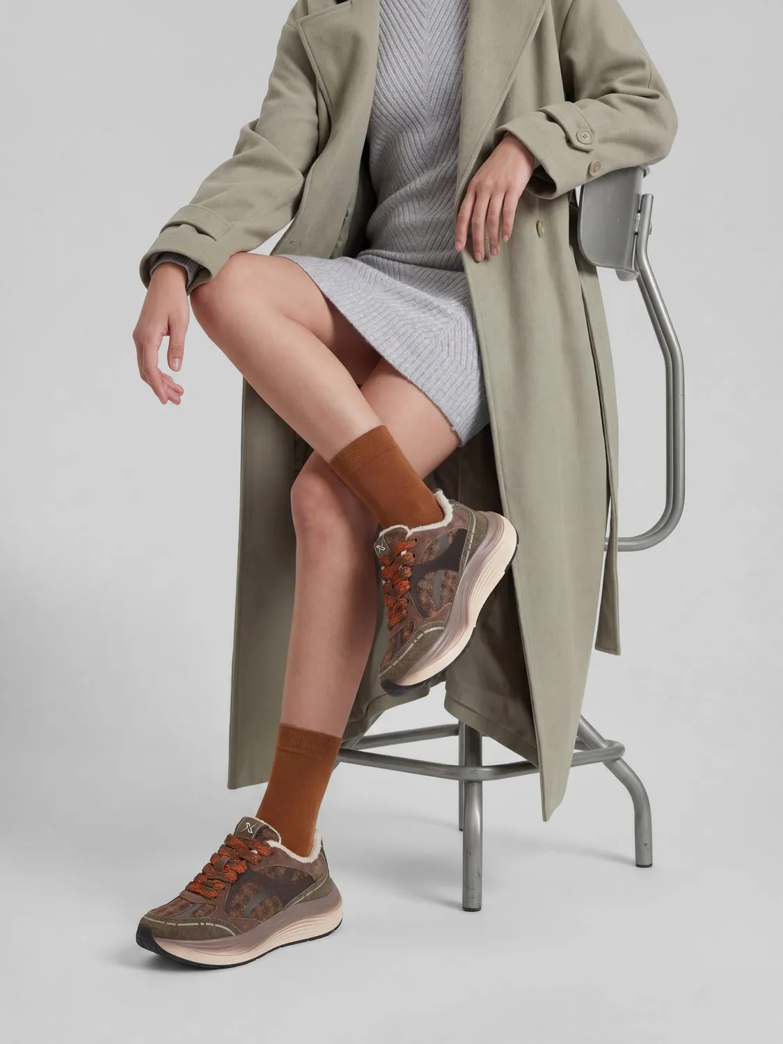 Frau Cross Hybrid sneakers bruin leer-stof