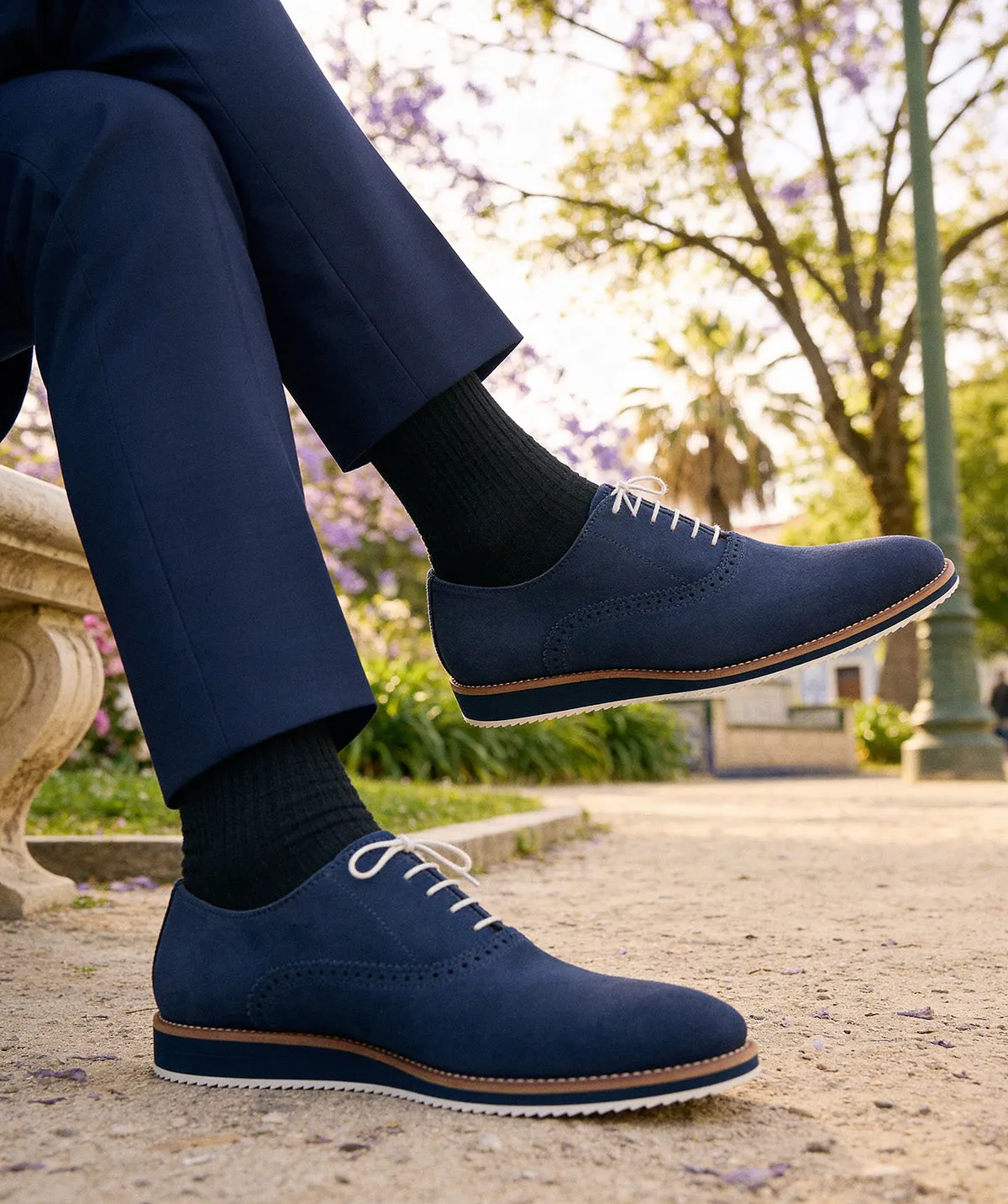 Finsbury Will oxfordschoen marineblauw suède rubberzool