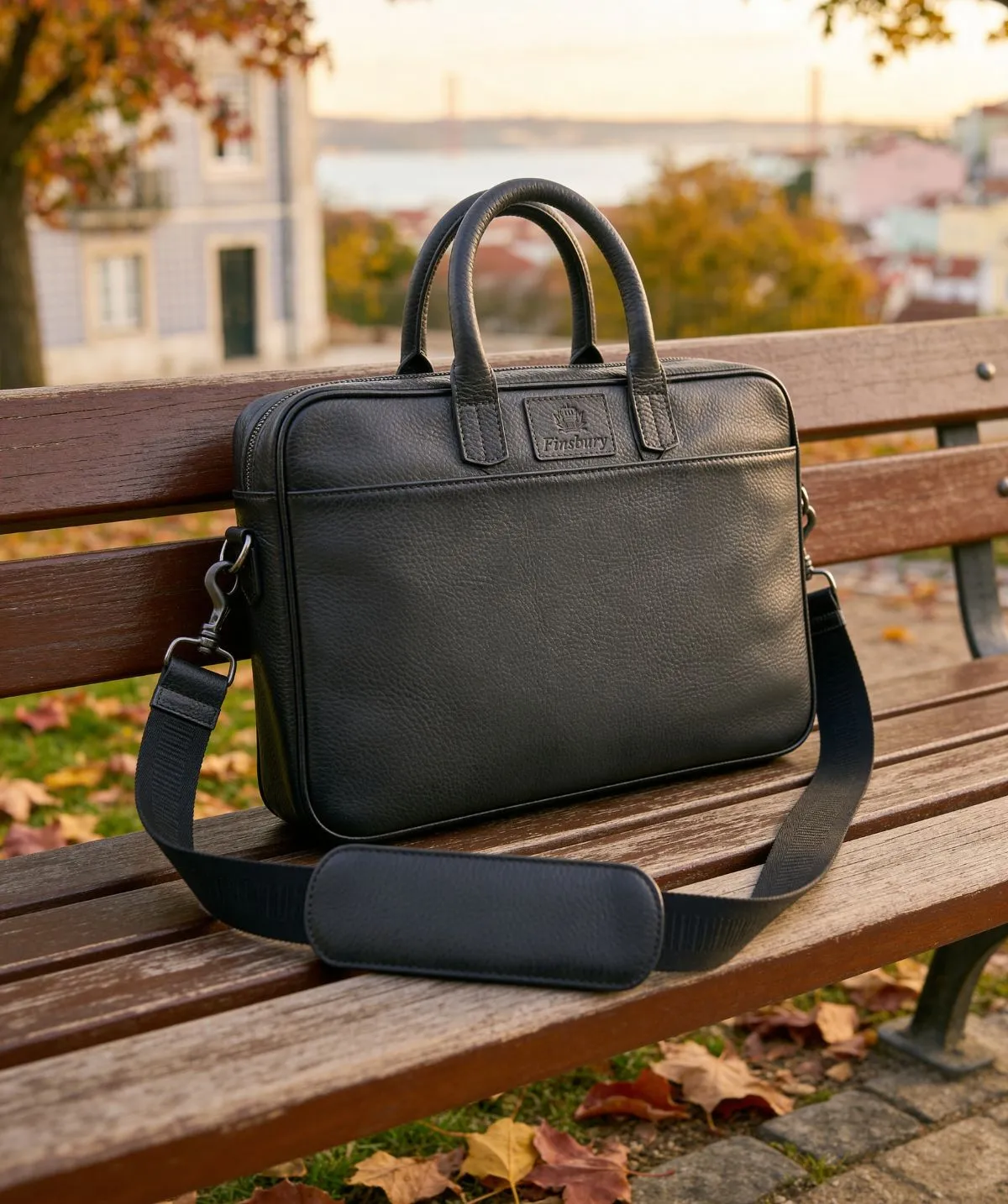 Finsbury aktetas grijs generfd leer 37 cm laptop