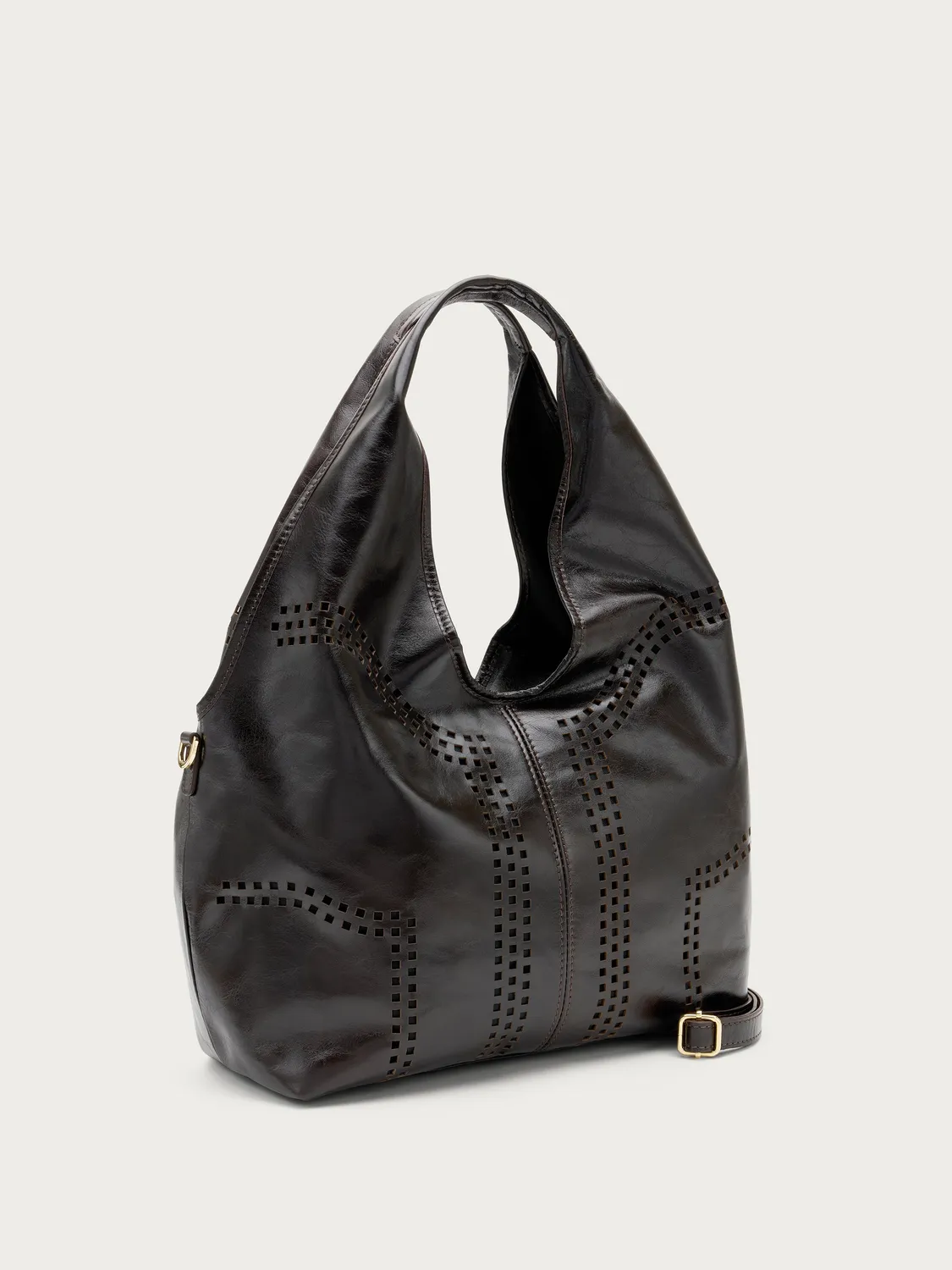 Frau maxi hobo tas bruin laser-cut leer