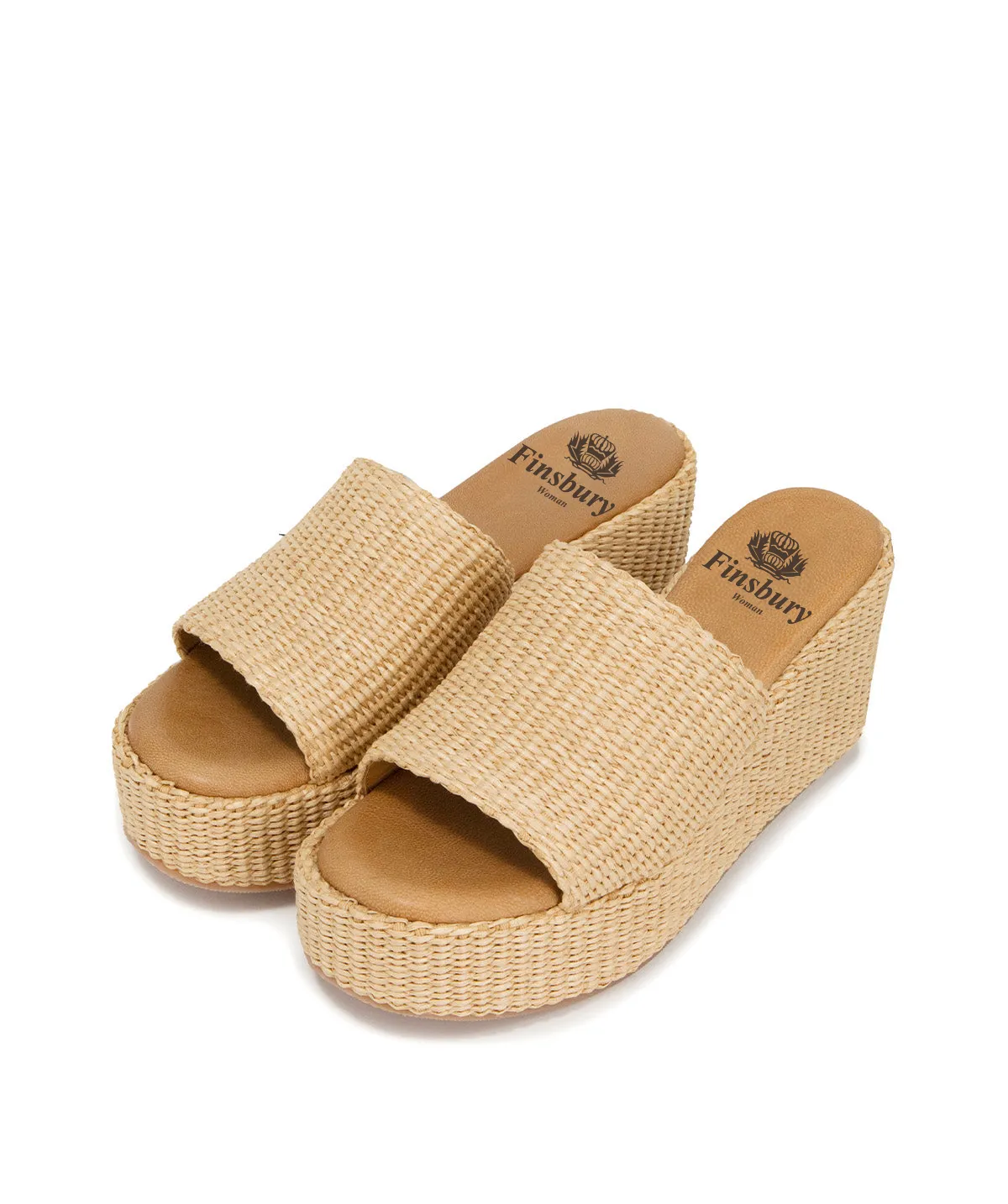 Finsbury Sabrina muiltjes beige raffia instappers