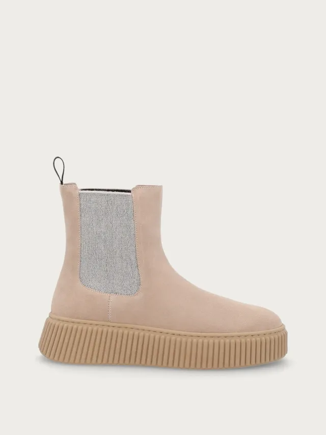 Frau Verona beige suède beatle boots plateau dames