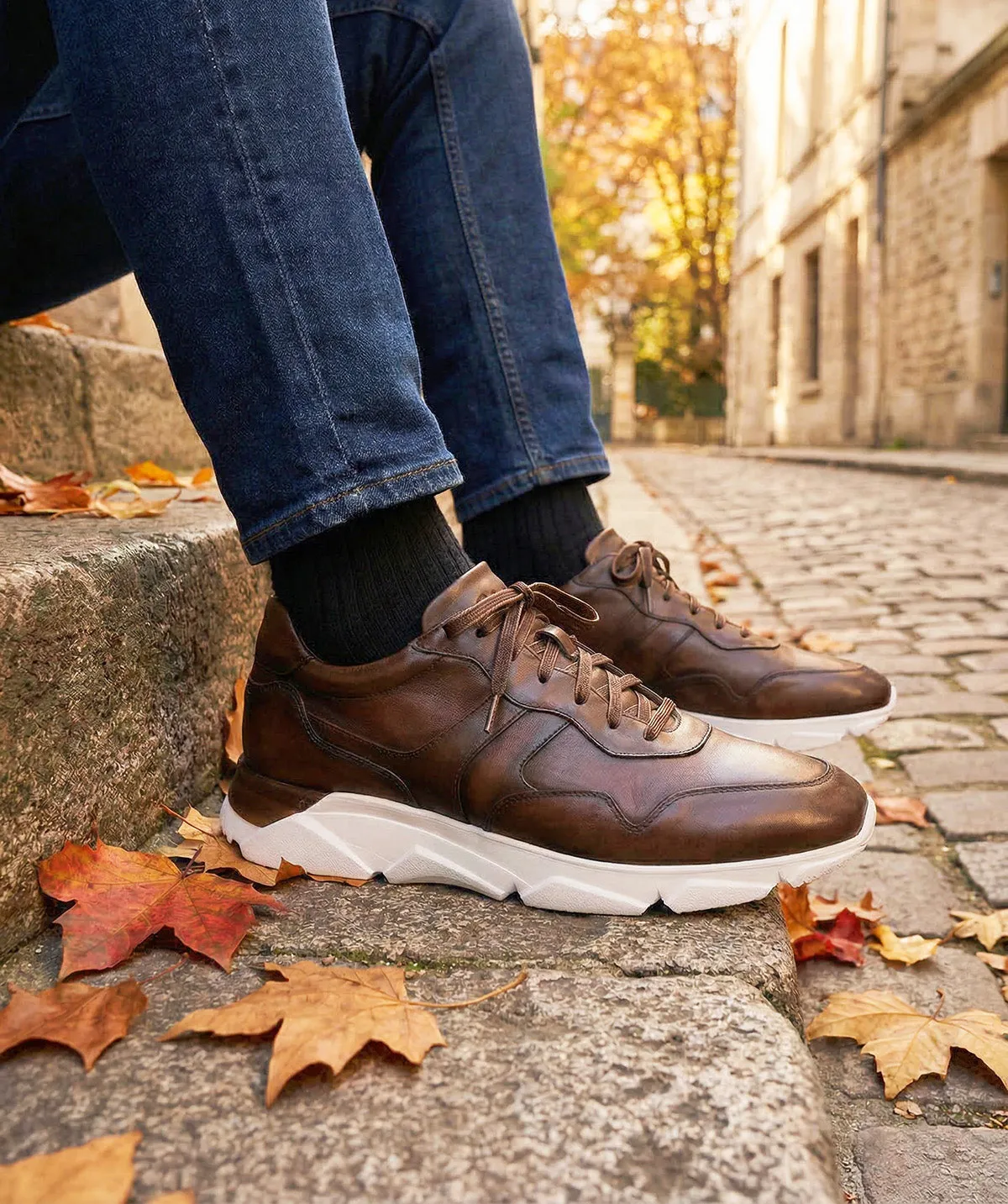 Finsbury Paolo sneakers bruin patina leer