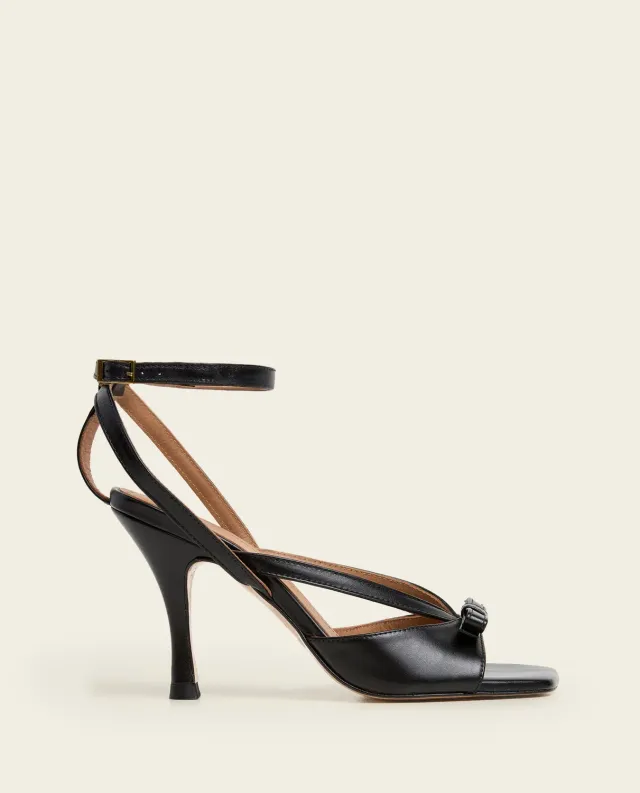 Flattered Margo Leather Black sandalen hak zwart leer 8 cm