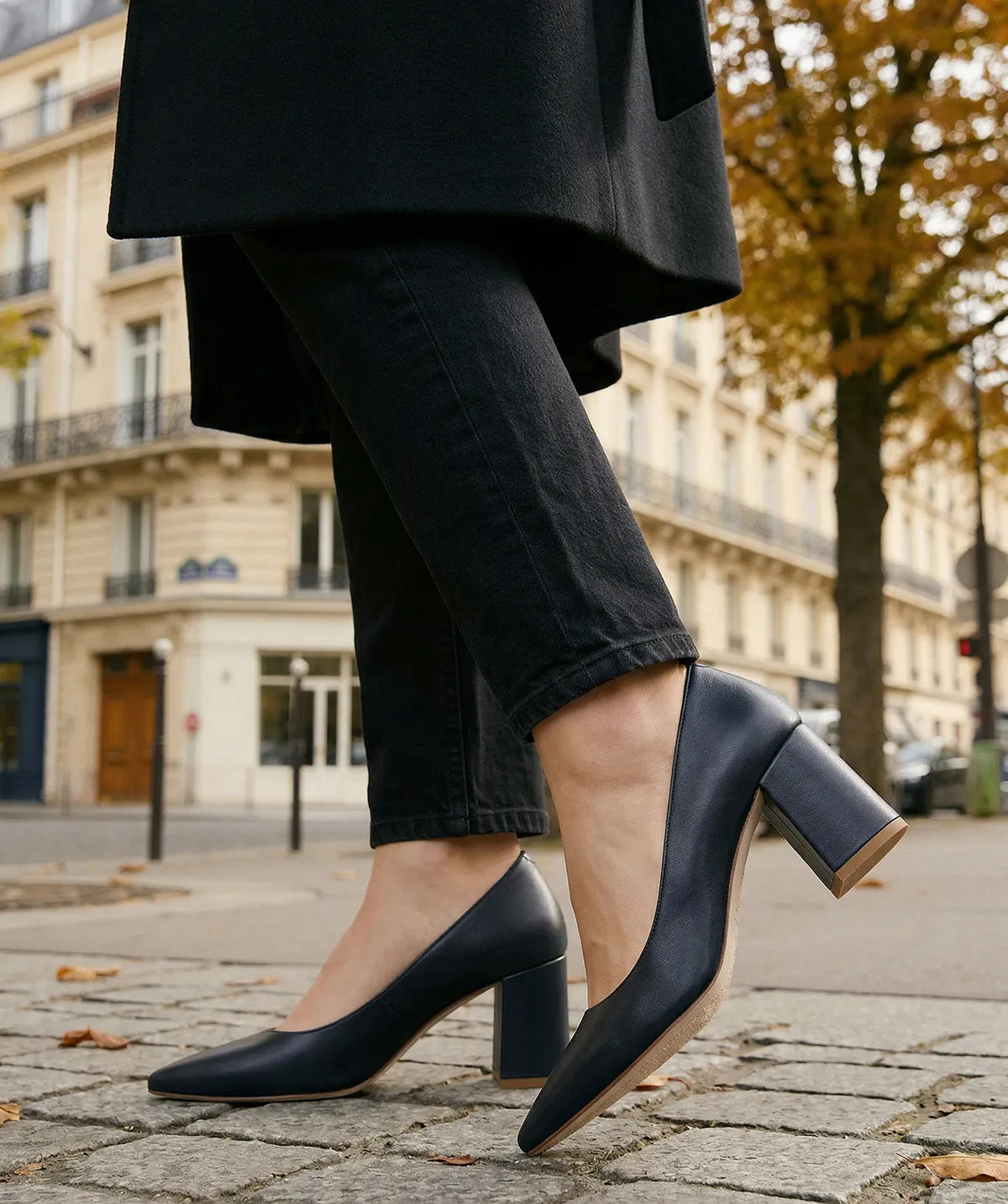 Finsbury Anabel pumps blauw leer blokhak 6 cm