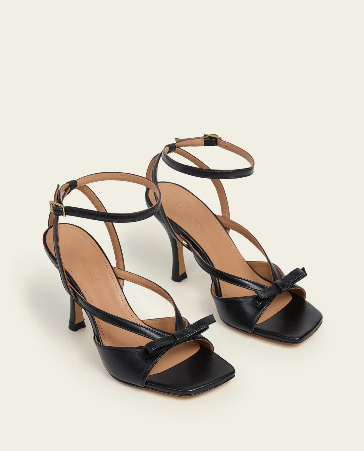 Flattered Margo Leather Black sandalen hak zwart leer 8 cm