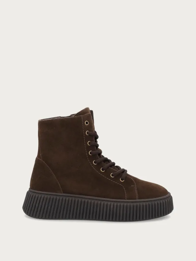 Frau Verona bruine suède combat boots dames plateau