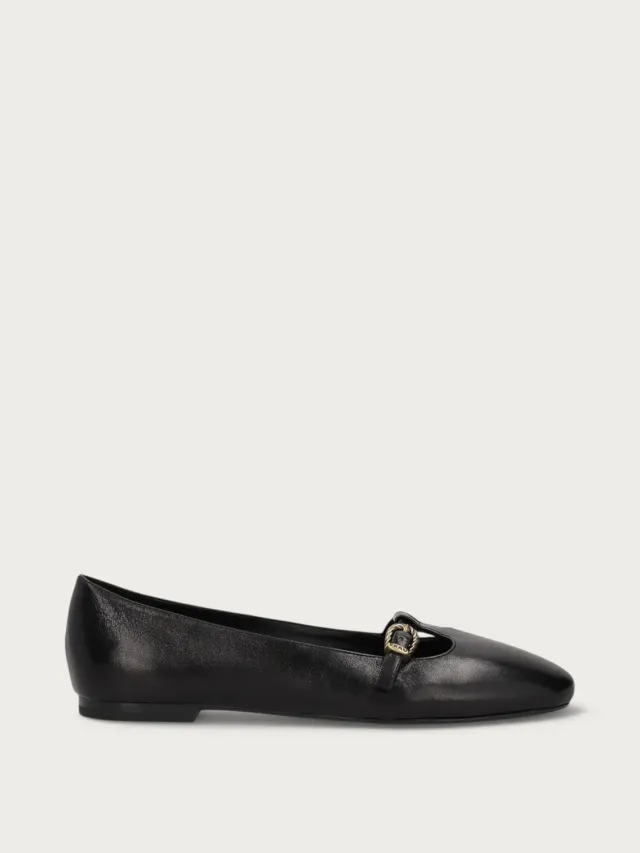Frau Verona zwarte leren T-bar ballerina's vintage