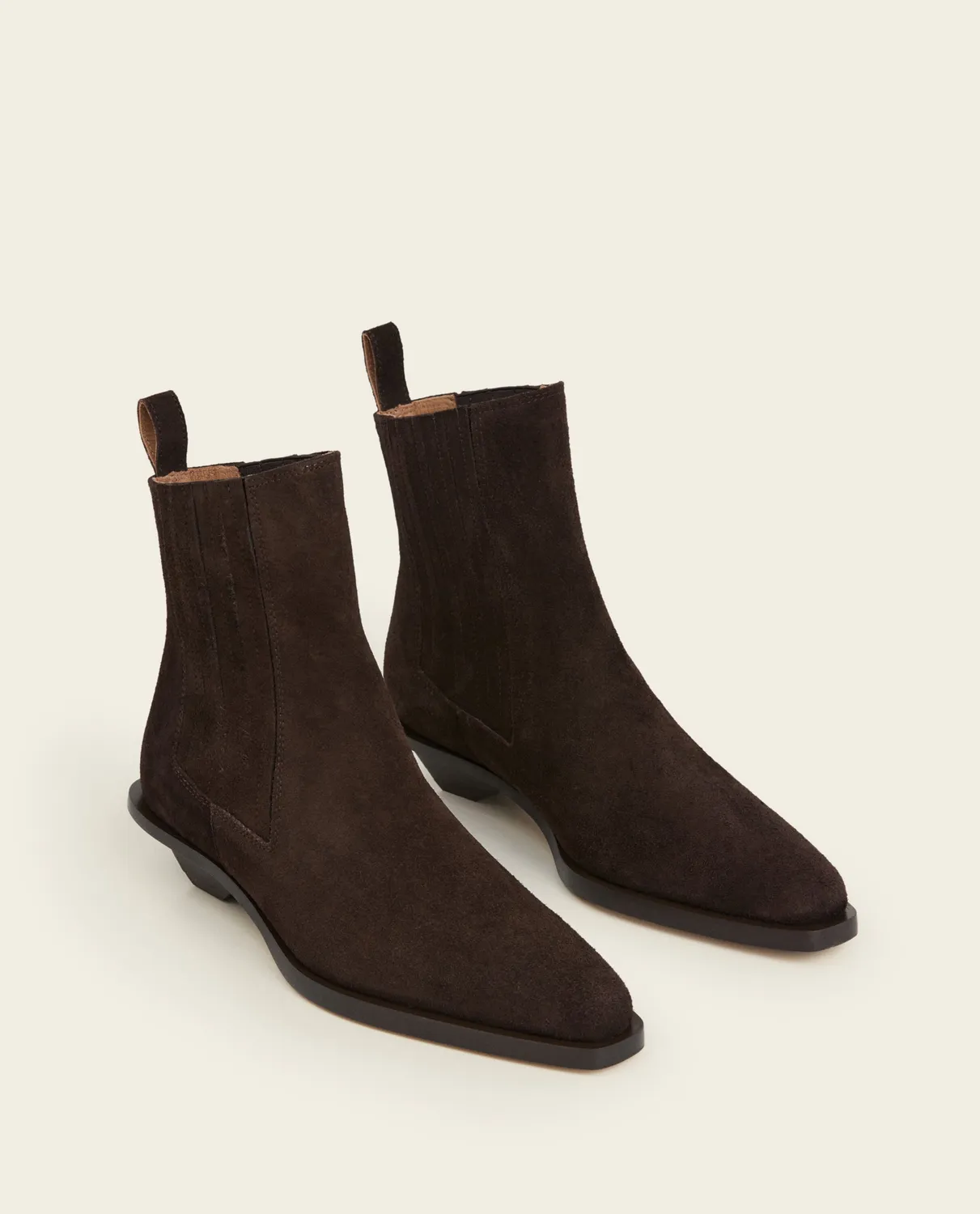 Flattered Indigo enkellaars suède chocolate hak
