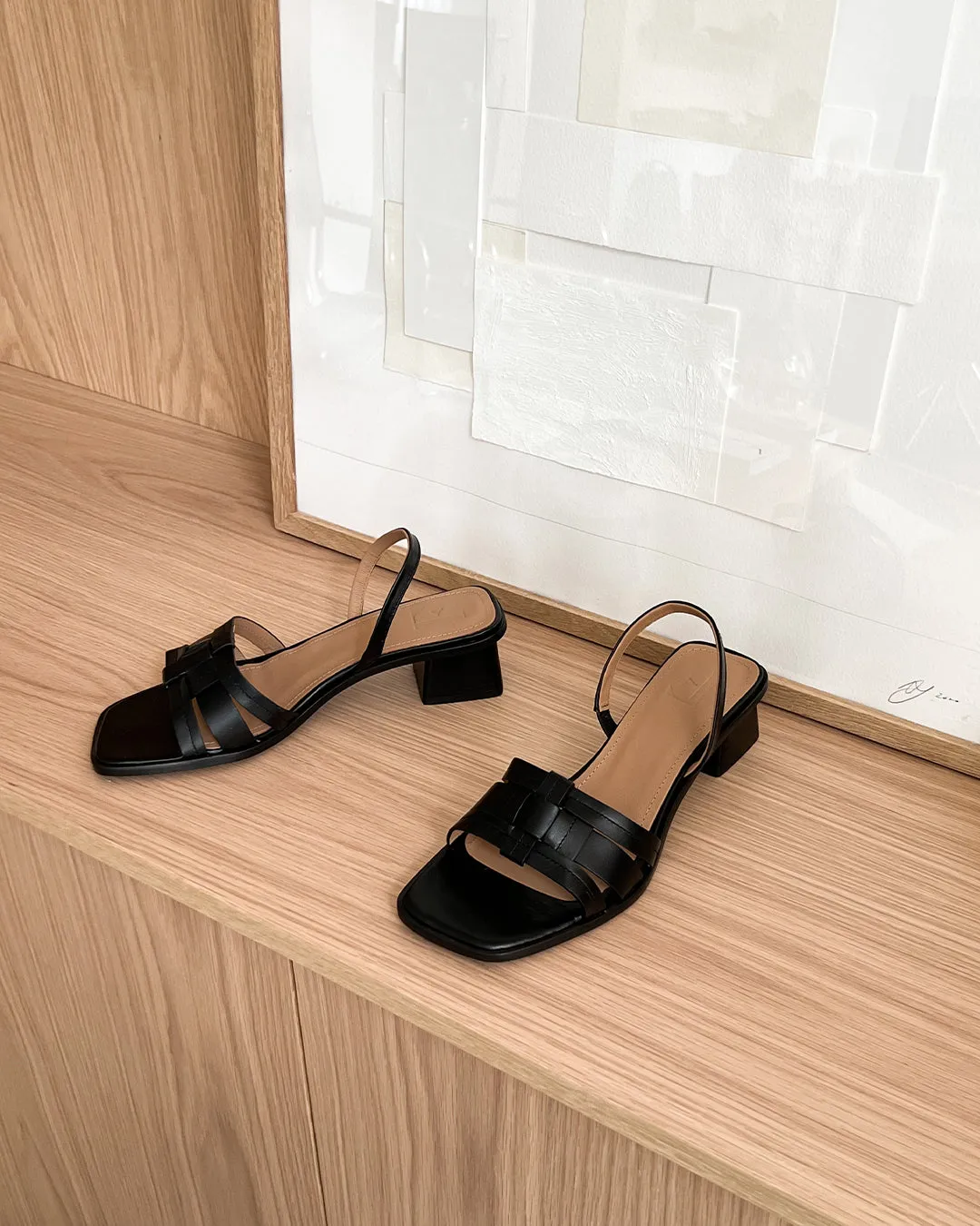 Flattered Freja sandalen zwart leer middenhak