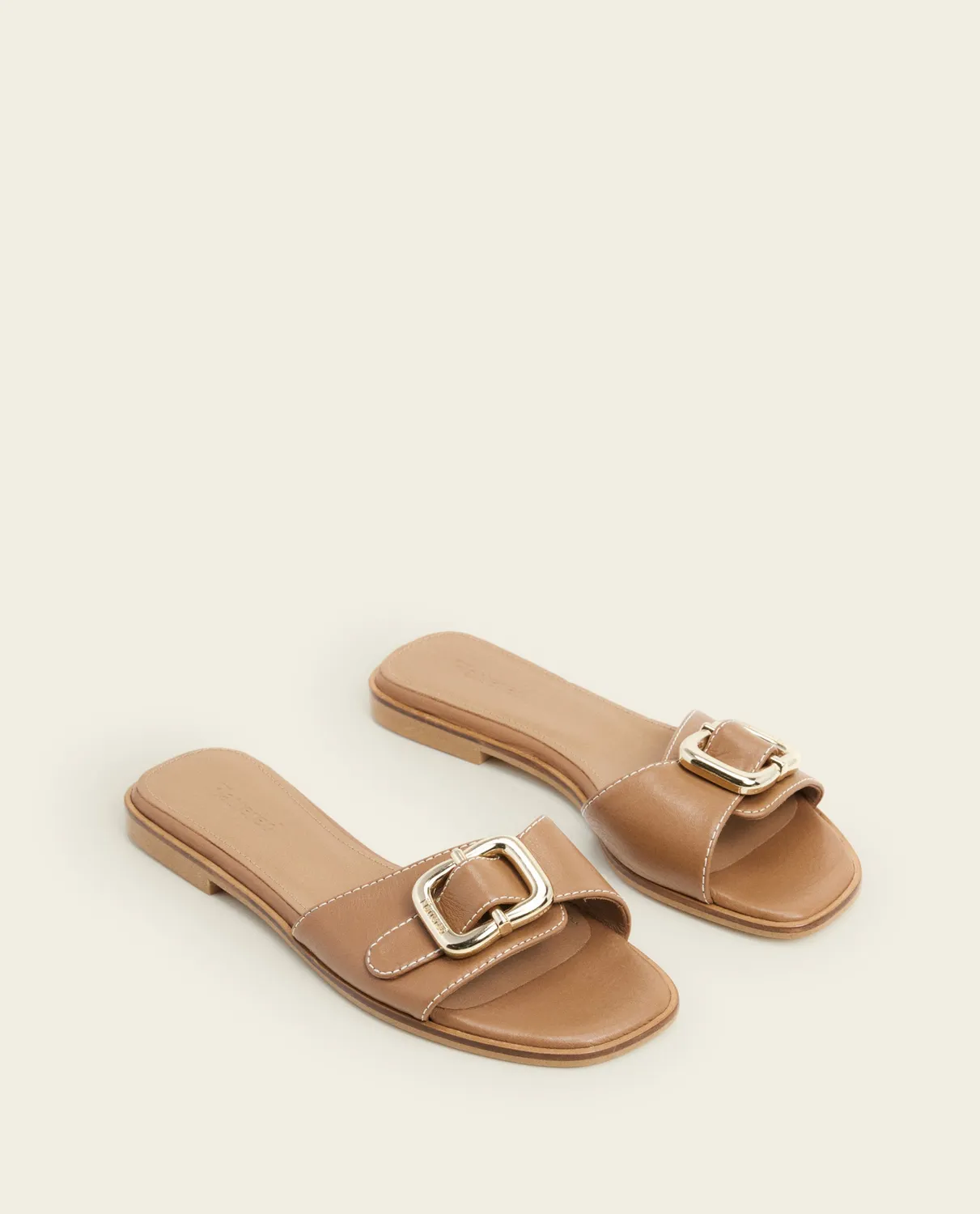 Flattered Mimi Leather Cognac platte sandalen leer