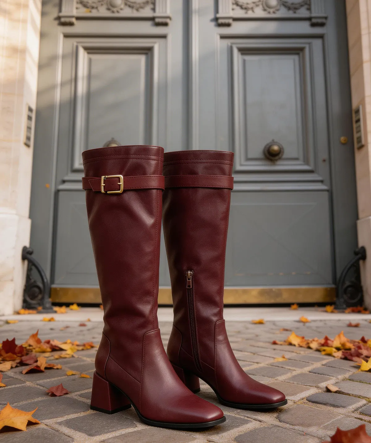 Finsbury Jade laarzen bordeaux leer blokhak 5 cm