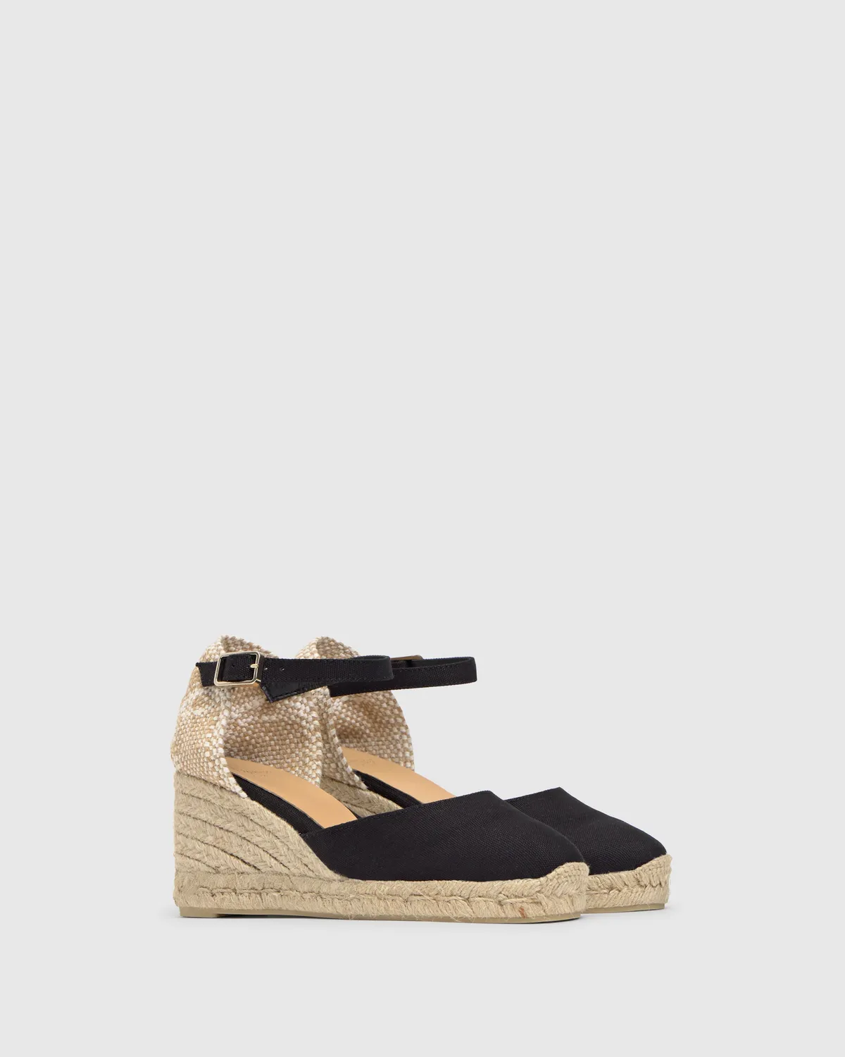 Castaner Carol/6/001 espadrille zwart katoen enkelband