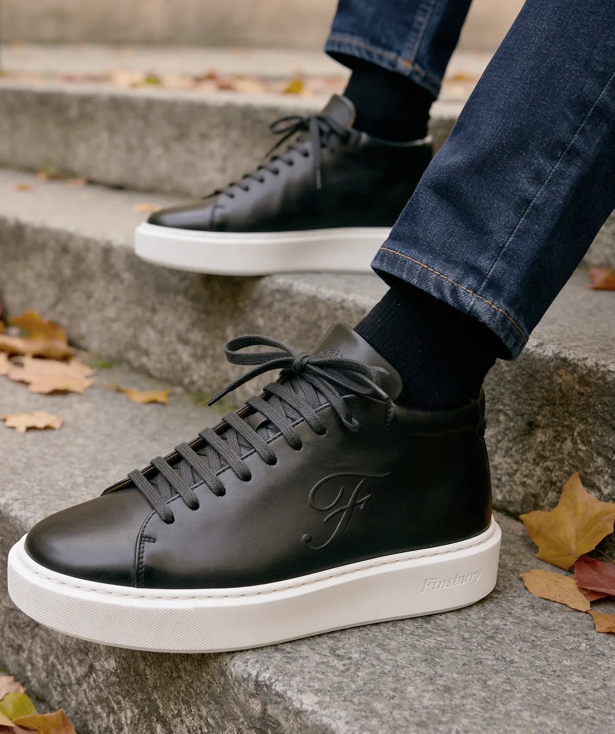 Finsbury Modena hoge sneakers grijs patina leer