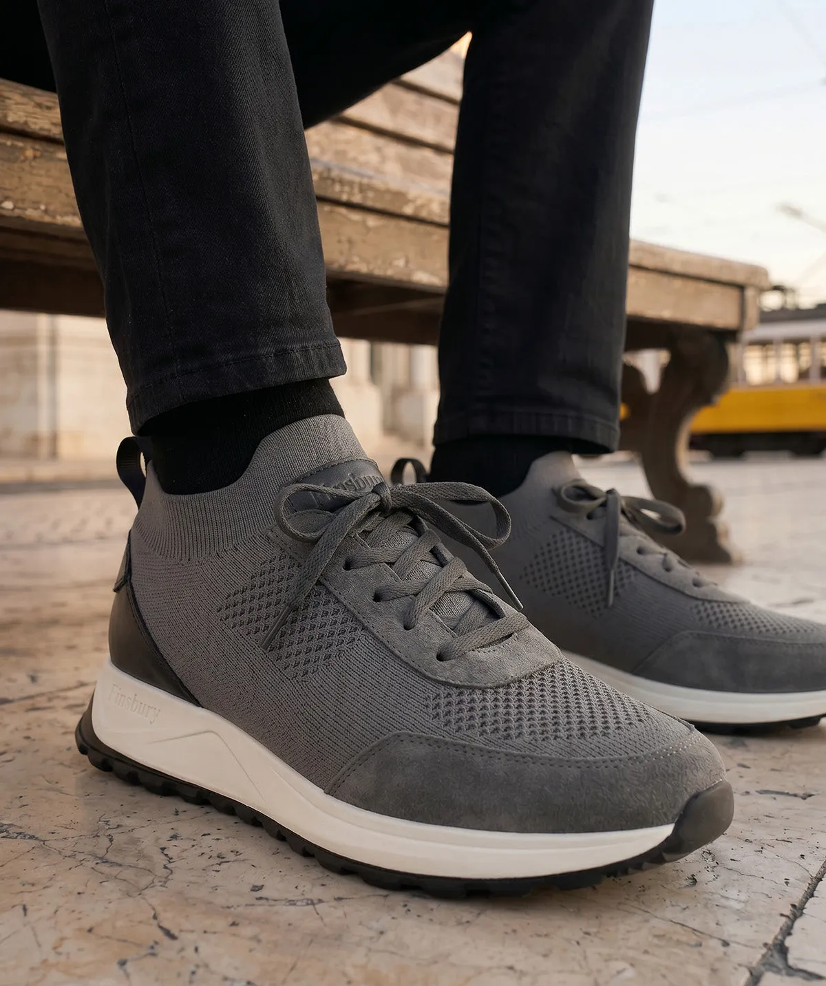 Finsbury Rico sneakers parelgrijs canvas leer