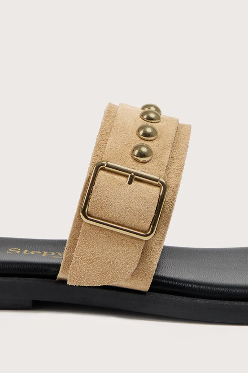 Bryan Stepwise Hiba sandalen plat camel leer