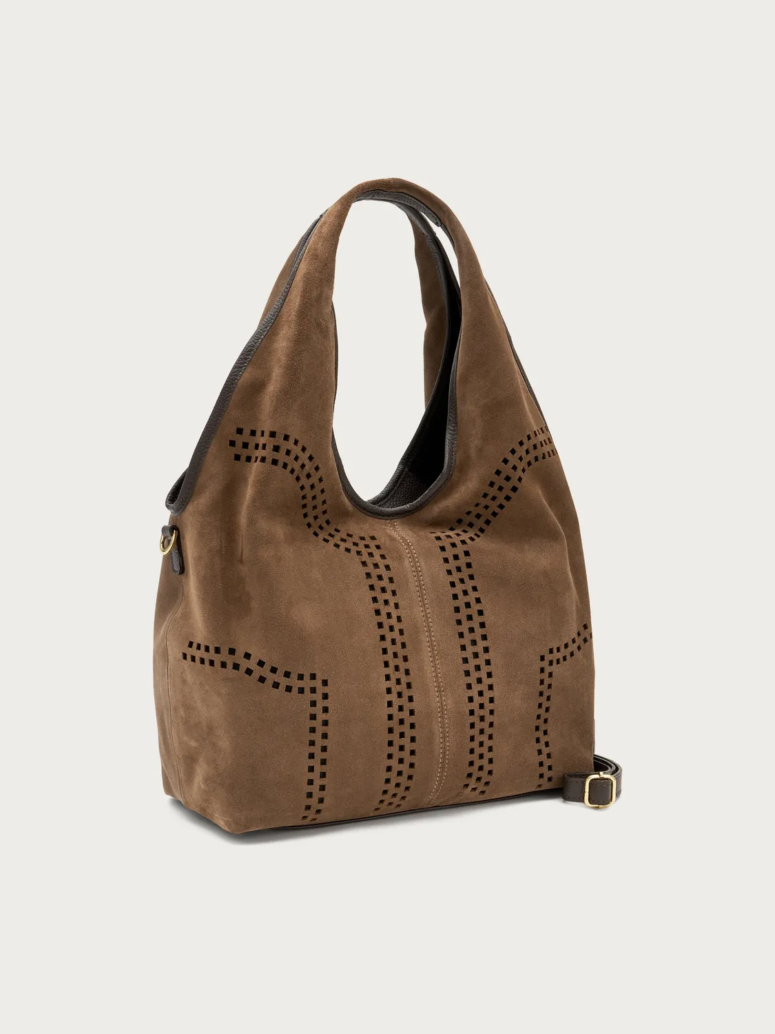Frau maxi hobo tas bruin suède laser-cut shopper