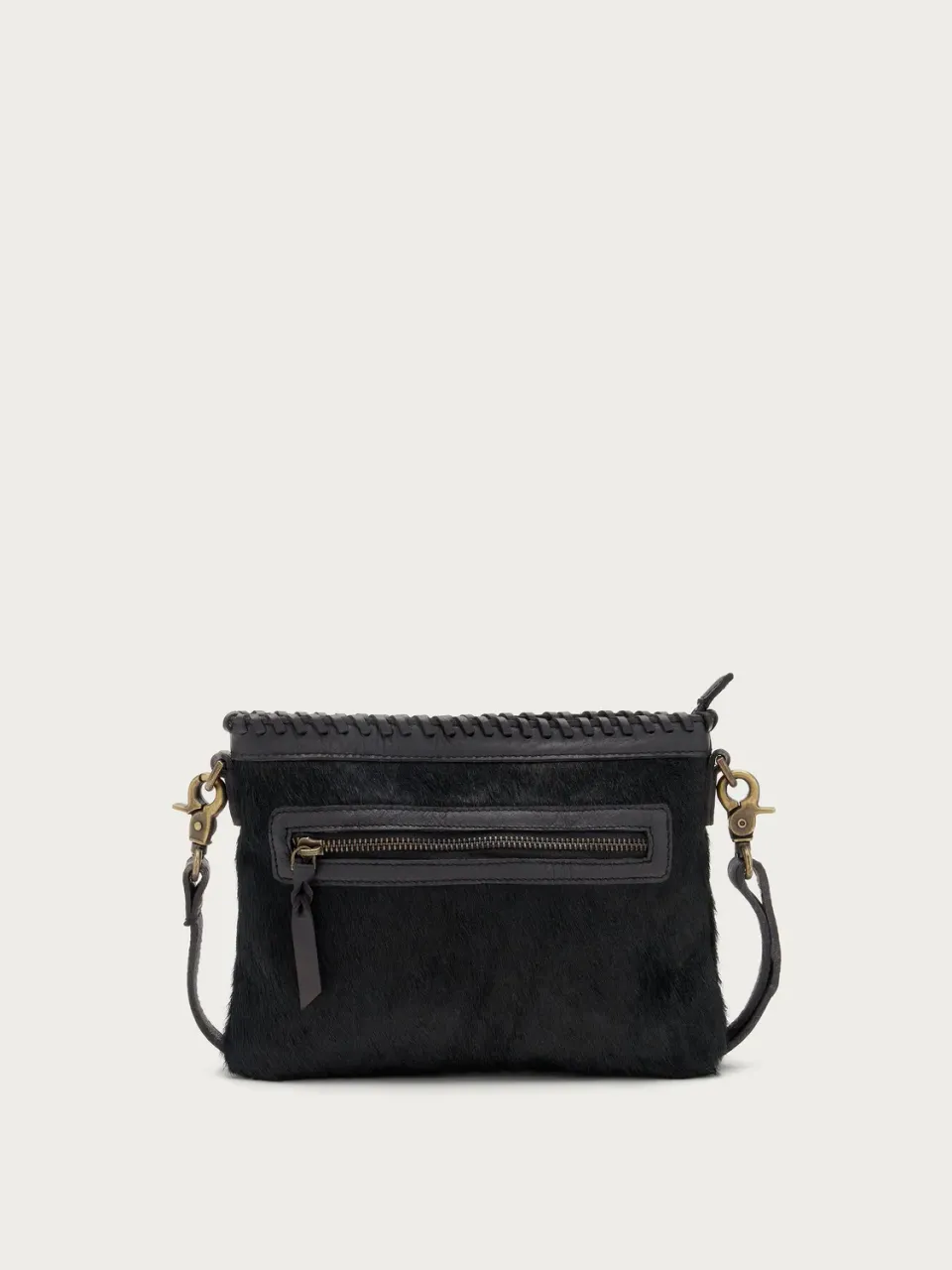 Frau crossbody tas zwart ponyleer boho clutch