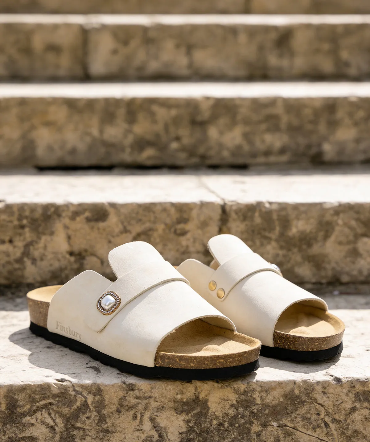 Finsbury AGATHE muiltjes beige leer kurkzool