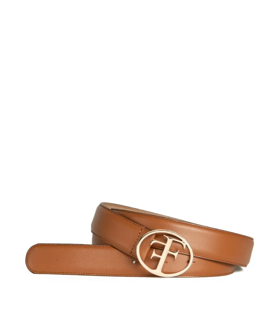 Finsbury Paris riem dames cognac leer gouden gesp
