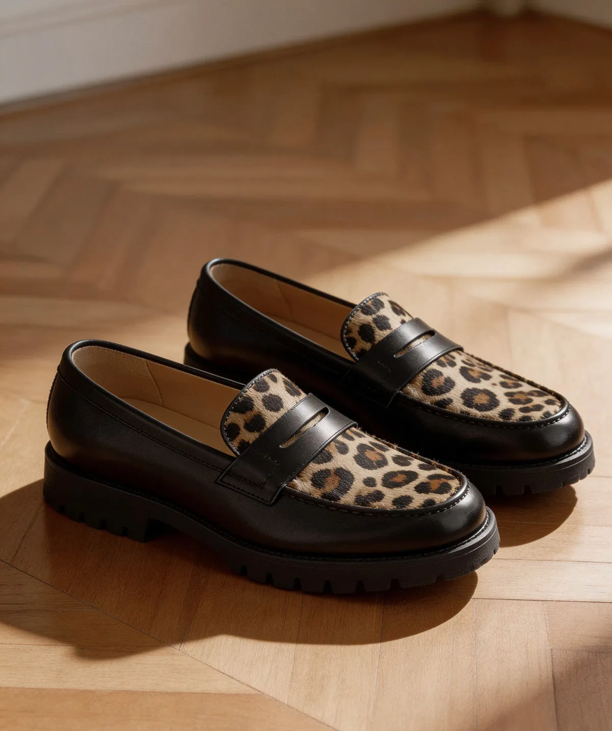 Finsbury Lilou loafers luipaard leer rubberen zool dames